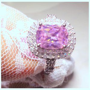 WHITE GOLD OVER PINK KUNZITE LADYS 925 SILVER RING